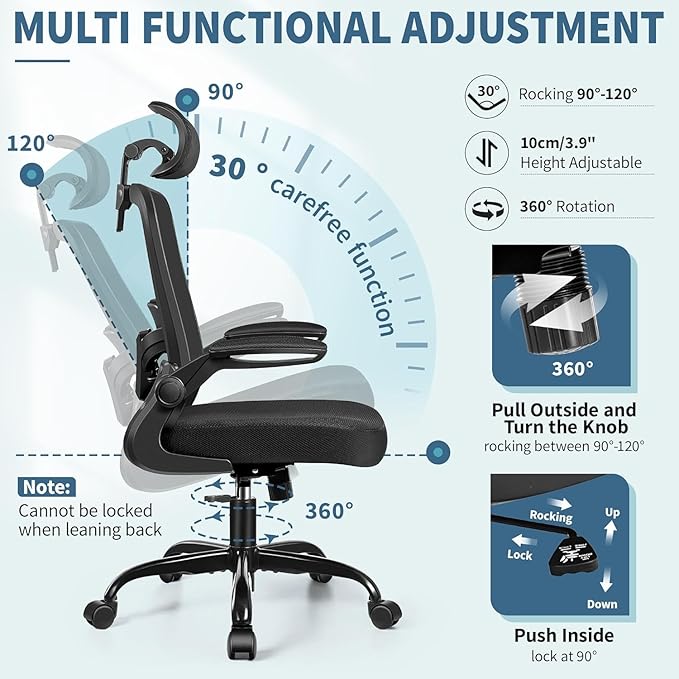 FelixKing Ergonomic Office Chair, Headrest Desk Chair with Adjustable Lumbar Support, Home Office Swivel Task Chair with High Back and Armrest, Adjustable Height Gaming Chair(Black),Pack of 2