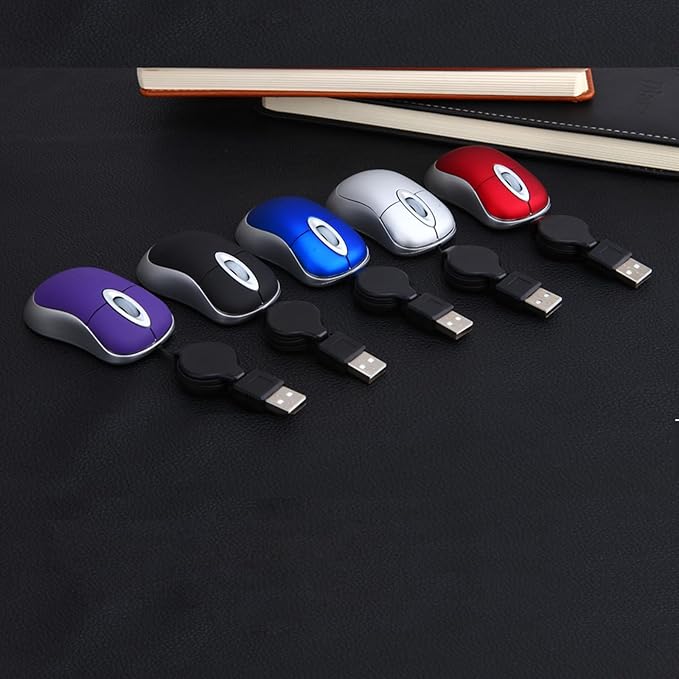 USB Wired Mini Mouse,Small Mice with Retractable Cable for Travel,Kids,Gifts-Black