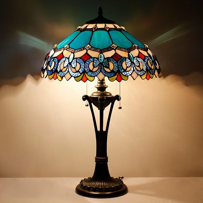 Tiffany Table Lamp Blue Stained Glass Desk Lamp 16X16X24 Inches Jewelry Baroque Style Reading Light