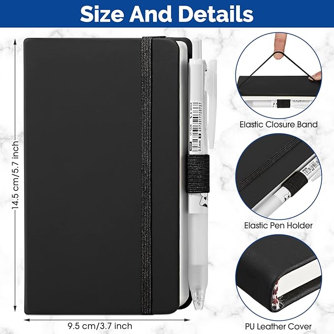 Laumoi 20 Pack Pocket Notebook Journals 3.7" x 5.7" Hardcover Small Mini Pocket Notebooks with Pen Holder A6 Lined Journal with 100 Gsm Paper(Black)