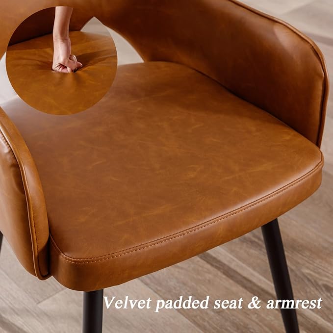 DUOMAY Swivel Dining Arm Chair Set of 4 PU Leather Upholstered Side Chair Modern Accent Guest Chair Home Office Desk Chair for Dining Room Living Room Office, Brown