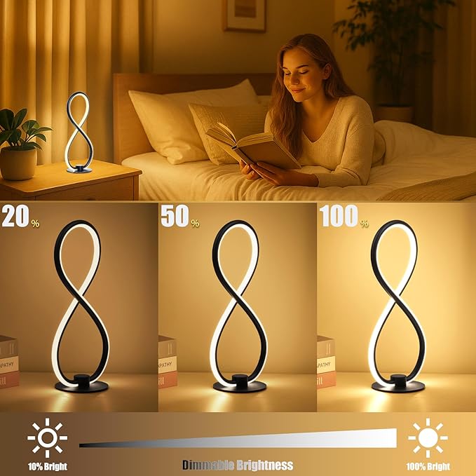 Modern Desk Table Lamp,3CCT 2700K/4000K/6500K Stepless Dimmable Bedside Lamp with USB Adapter,Black Table Lamp for Bedroom,Bedside,Nightstand,Dorm,Office