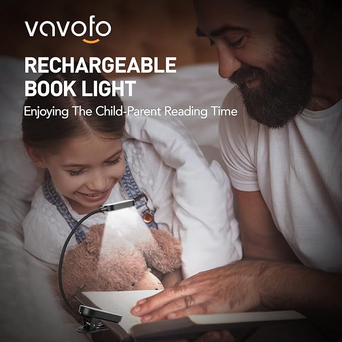 VAVOFO Rechargeable Book Light, 14 LEDs Eye Care Clip On Amber Reading Light for Bookworms Reading in Bed with 9 Colors 9 Brightness(Black)