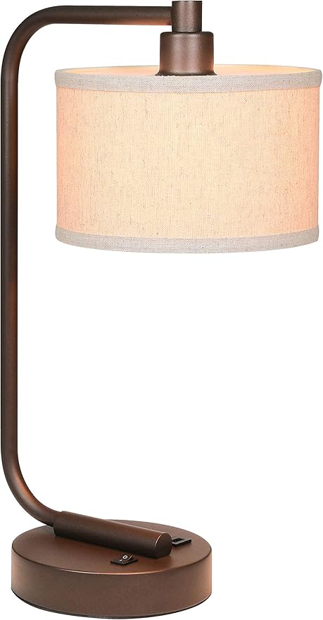 XiNBEi Lighting Table Lamp for Bedroom with USB Port, Modern Bedside Lamp with Linen Fabric Shade, Nightstand Light for Living Room Reading Office, Dark Bronze Finish XB-TL1226-DB