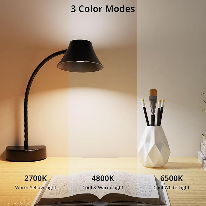TONYFUL Bed Reading Light, Eye Care Headboard Lamp, No Drilling Headboard Light, 5 Color Temperatures & 10 Brightness Bed Lamp, Flexible Gooseneck, Top Ambient Lighting Bedside Lamp(Black)