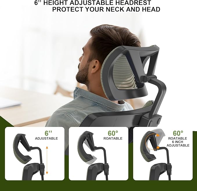 Home Office Chair, Ergonomic Comfy Desk Chair, High Back Computer Chair- Adjustable Headrest with Flip-Up Arms, Lumbar Support, Swivel Executive Task Chair (Hunter Green, Modern)