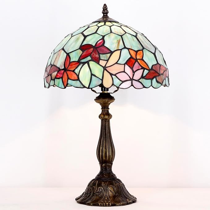 Tiffany Lamp Touch Control Table Lamp Red Yellow Green Flowers Style Stained Glass Desk Lamp 12X12X19 Inches Reading Light