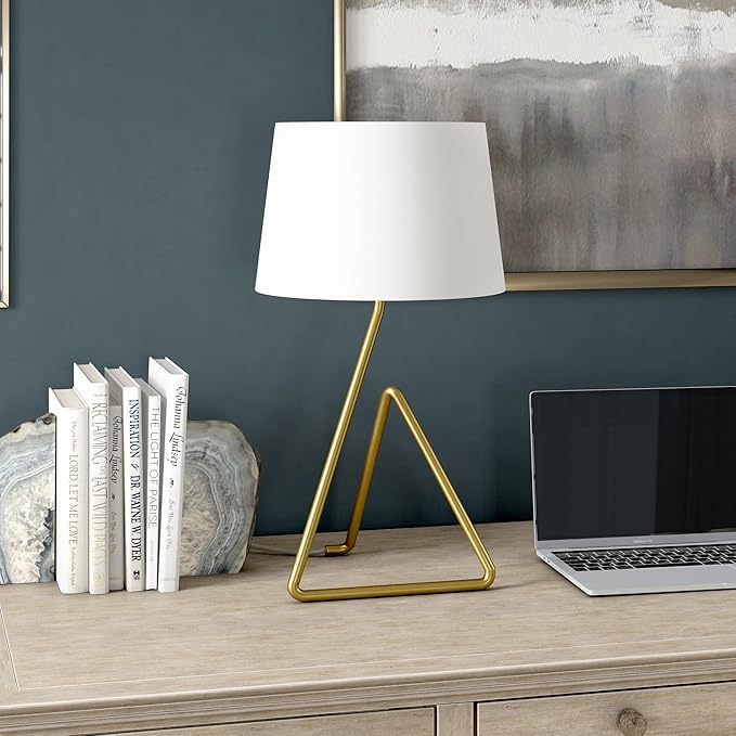 Henn&Hart 22" Metal Table Lamp with Fabric Shade in Brushed Brass, for Home, Living Room, Bedroom, Entertainment Room, Office, Kitchen, Dining