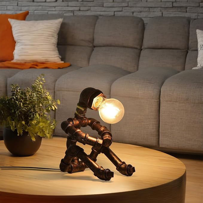 XEYOU Steampunk Table Lamp Vintage Industrial Iron Robot Desk Lamp Creative Water Pipe Robot Light for Bedside Table Nightstand Bar Restaurant Café