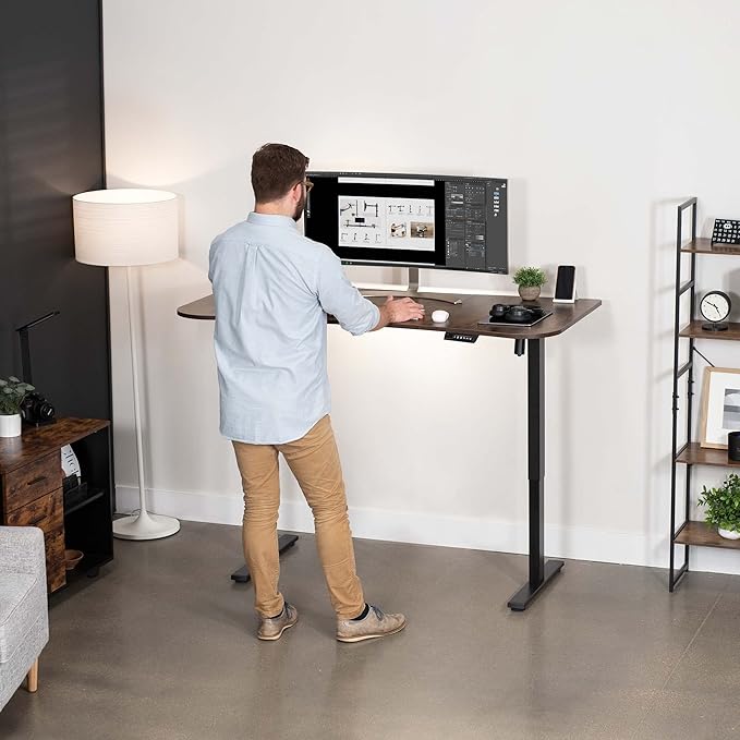 VIVO Electric 63 x 32 in Rustic Standing Desk, Memory Height Adjustment, 1B Series, Vintage Brown Top Black Frame, DESK-KIT-1B1N