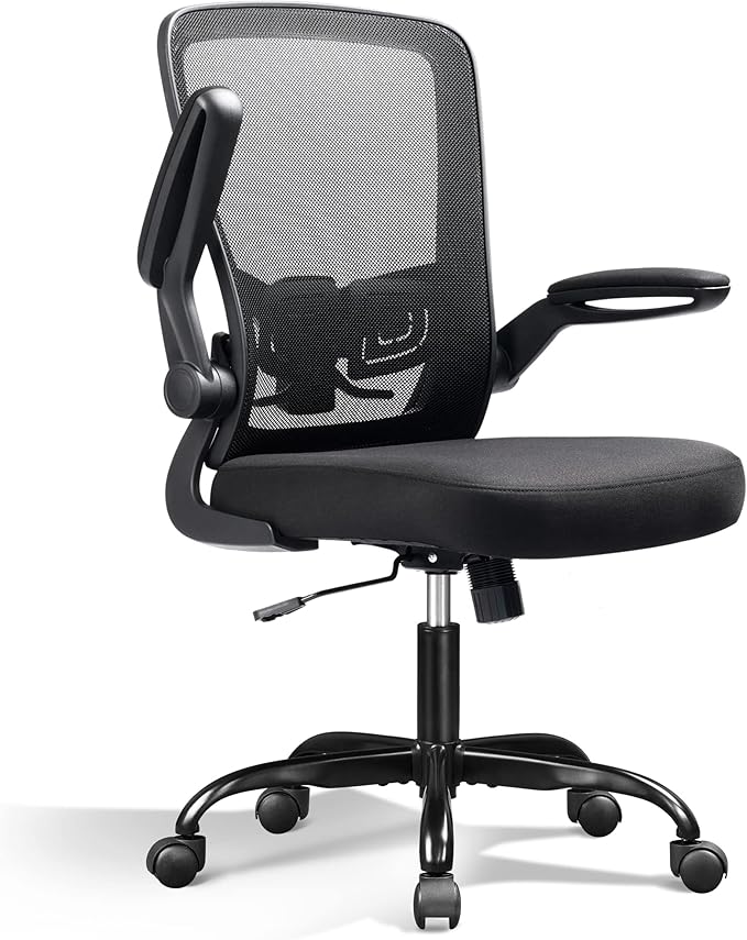 DEVAISE Office Chair, Ergonomic Desk Chair with Flip-up Armrests and Lumbar Support,Home Desk Chair Comfy with Adjustable Office Chair 300 lb Capacity, Black