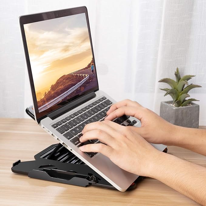 Ergonomic Adjustable Laptop Stand for Desk with Phone Holder & 360° Rotation - Foldable Portable Stand for 10-17" Laptops, MacBook Pro 16", Gaming Laptops, Tablets | Heavy-Duty & Ventilated Design