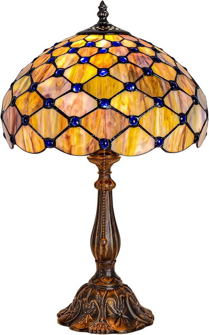 Tiffany Lamp Vintage Gradient Green Stained Glass Bead Table Lamp Desk Bedside Reading Light Decor Bedroom Living Room Home Office D12*H18 Inches (Gradient Green)