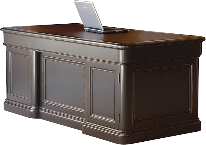 Hekman Furniture Louis Philippe Executive Desk with Leather Top - Distressed Wooden Finish, File Drawers, Pull Out Writing Surfaces & Secret Compartment for Office & Corporate Storage