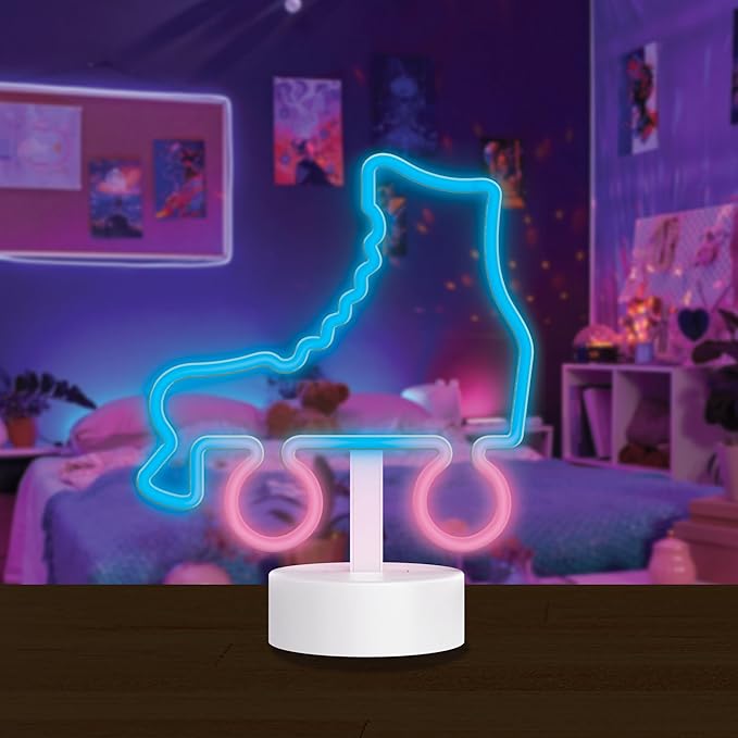 Neon Desktop Roller Skate LED Light, 3AA Battery Powered, Festive Design, Holiday Gift, Room Decor, Birthday Gift for Kids and Adults, Neon Effect Desk Lamp