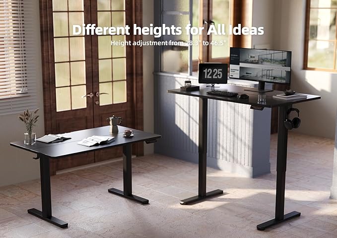 YDN Electric Standing Desk, Adjustable Height Stand up Desk, 63x24 Inches Sit Stand Home Office Desk with Splice Board, Black Top