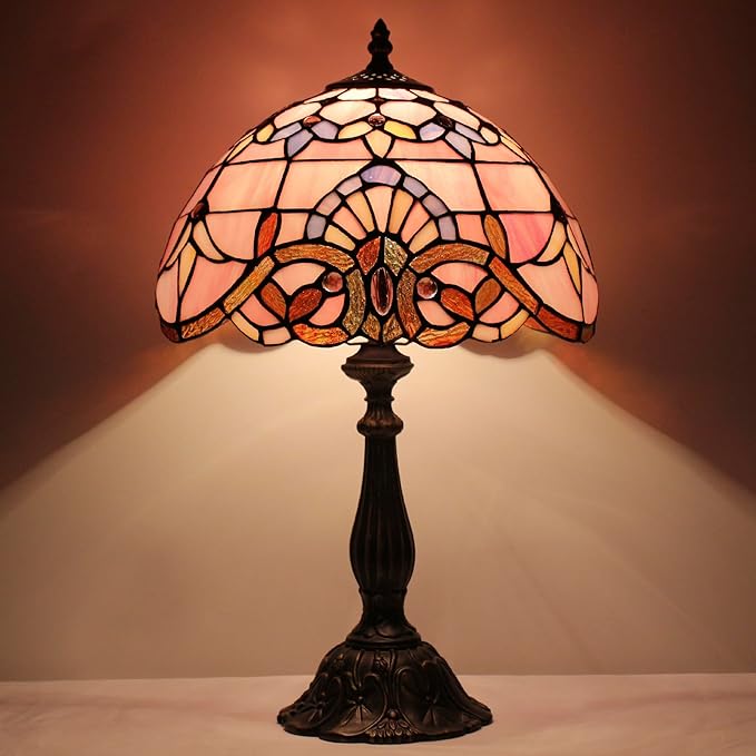 Tiffany Lamp Touch Control Table Lamp Pink Stained Glass Desk Lamp 12X12X19 Inches Baroque Style Reading Light