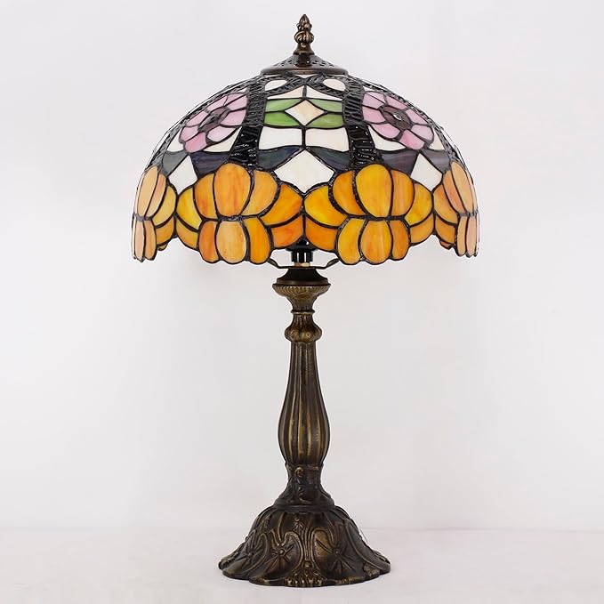 Tiffany Lamp Touch Control Table Lamp Orange Flower Style Stained Glass Desk Lamp 12X12X19 Inches Reading Light