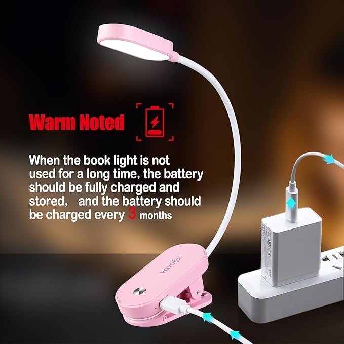 VAVOFO Rechargeable Book Light, 14 LEDs Eye Care Clip On Amber Reading Light for Bookworms Reading in Bed with 9 Colors 9 Brightness (Pink)