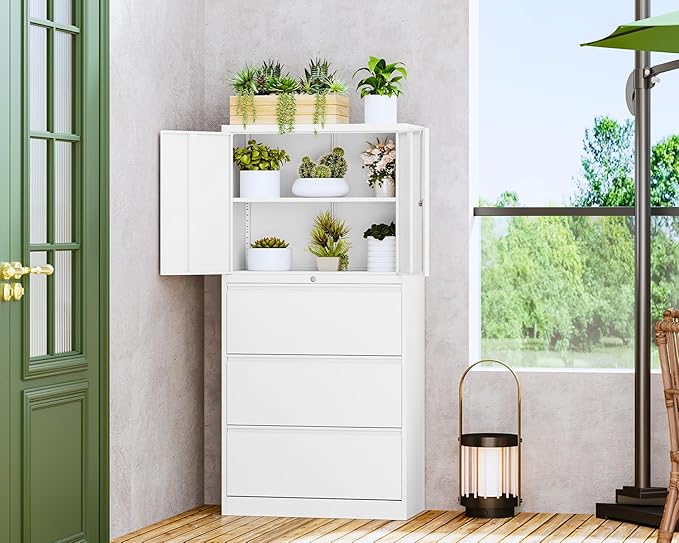 Letaya 3 Drawer Metal Storage Cabinets for Home Office,File Cabinet with Lock and 2 Adjust Shelves-Hang Filing Legal/Letter/A4/F4 Size(White)