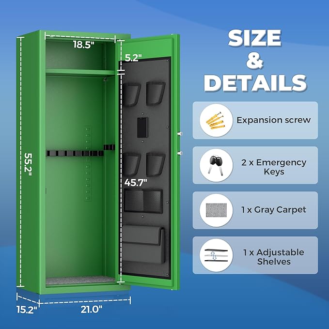 Greenvelly 12-14 Gun Safe for Rifles and Pistols,Gun Cabinet with Password Lock for Home,Office,Bedroom(Green,Assembly Required)
