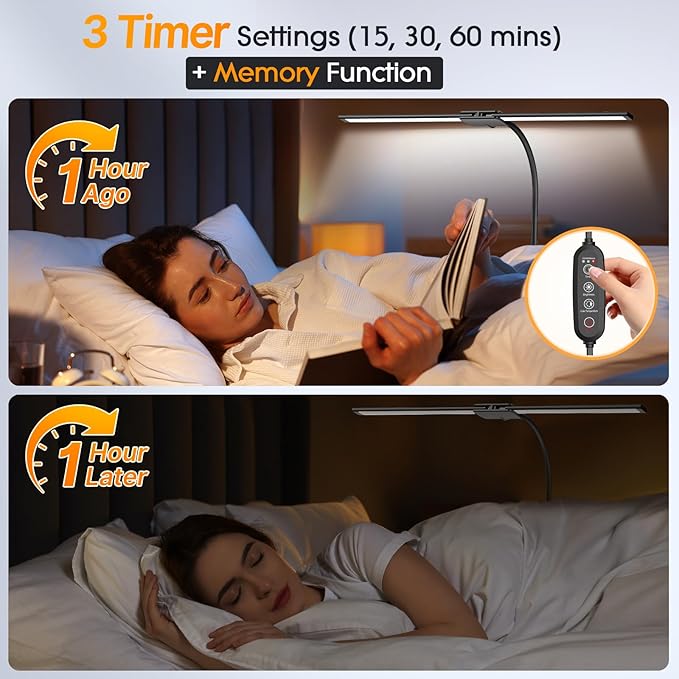 Syrinx LED Desk Lamp for Home Office ā Eye-Caring Dual Head Desk Light with Flexible Gooseneck, Clamp, Gesture/Wired Control, 50 Lighting Modes with Memory/Timer for Study, Crafting