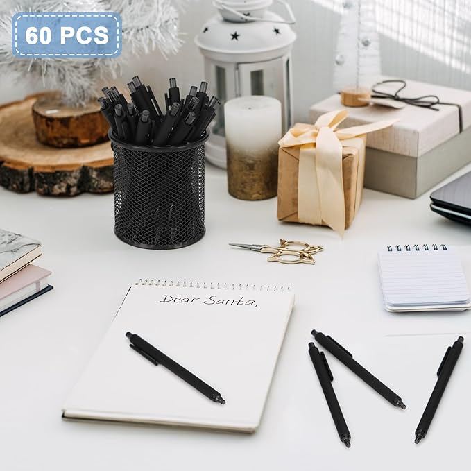WY WENYUAN Pens Bulk, 60-Pack Black Ballpoint Pens (1.0mm Medium Point) - Smooth Writing No-Smear Click-Type Bulk Pens for School,Corporate,Journals