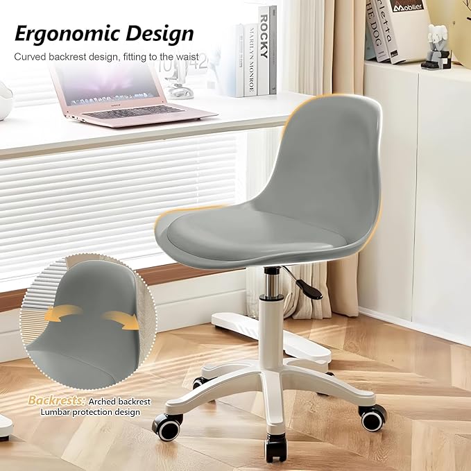 Small Desk Chair Cute Armless Task Vanity Chair with Soft Padded Cushion, Plastic Height Adjustable Home Office Chairs for Teens Girls