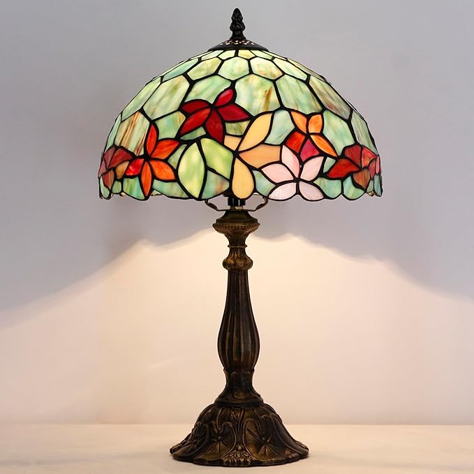 Tiffany Lamp Touch Control Table Lamp Red Yellow Green Flowers Style Stained Glass Desk Lamp 12X12X19 Inches Reading Light