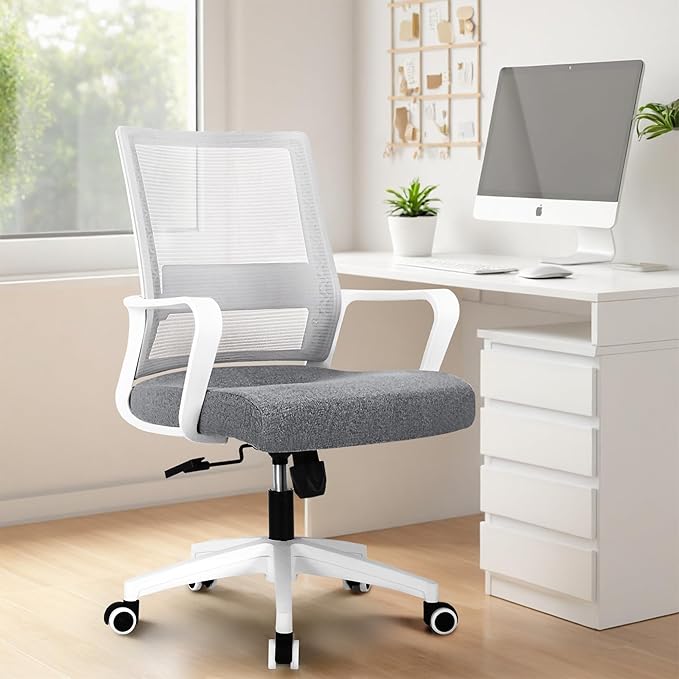 NEO CHAIR Office Chair Gaming Desk Computer Chair Ergonomic Mesh Mid Back with Wheels Lumbar Support Comfy Swivel Adjustable for Home (Grey)