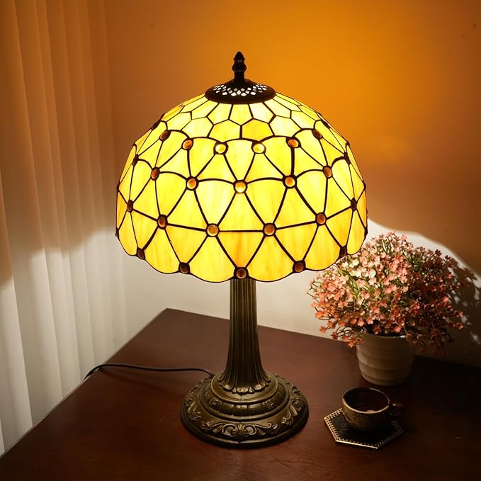 Tiffany Lamps Vintage Orange Lamp Mushroom Bedside for Bedroom Dector Stained Glass Table Lamp Living Room Office Kitchen Hotel Bar Farmhouse 12 Inch Aesthetic Nightstand 70s 80s Reading Desk Light