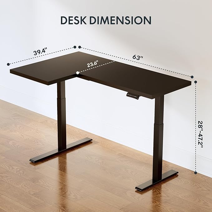 SANODESK 63-Inch Large Dual Motor L-Shaped Electric Height Adjustable Standing Desk - Reversible Panel - Black Top/Black Frame - Ideal for Gaming, Home Office or Computer Workstation