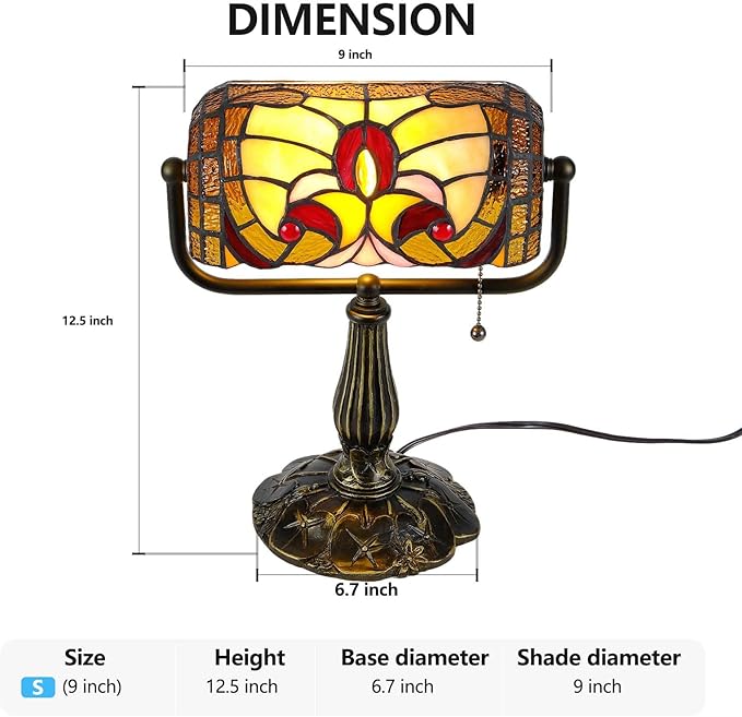 Tiffany Bankers Desk Lamp,Baroque Style Stained Glass Piano Light with LED Bulb, Vintage Tiffany Desk Lamp for Office, Study, or Timeless Home Décor.