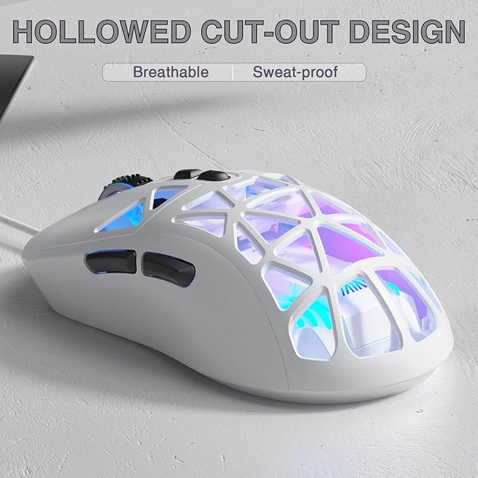 SOLAKAKA SM901 Gaming Mouse,13800DPI RGB Mouse with Programmable Buttons,53g Lightweight Wired Mouses for Gamer,White