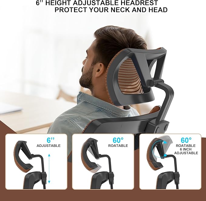 Home Office Chair, Ergonomic Comfy Desk Chair, High Back Computer Chair- Adjustable Headrest with Flip-Up Arms, Lumbar Support, Swivel Executive Task Chair (Mummy Brown, Modern)