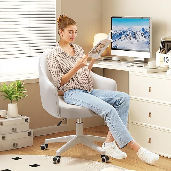 Home Office Chair Velvet Vanity Chairs Cute Makeup Desk Chair with Wheels Mid Back Computer Chairs Height Adjustable Small Swivel Rolling Task Chair