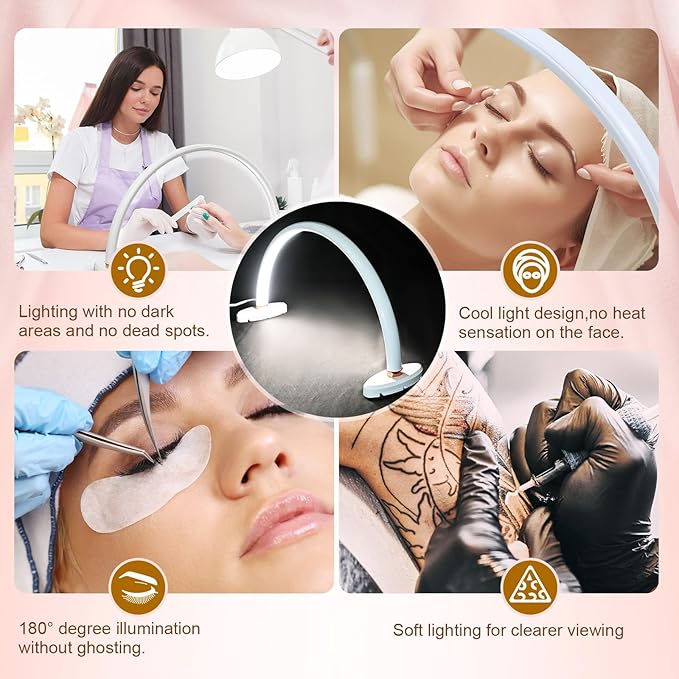 Half Moon Light for Nail Desk,16 inch Half Moon Lamp,Portable Ring Light for Eyelash Extensions,Suitable for Nail Beauty Crafts Sculpture,Brightness Adjustable