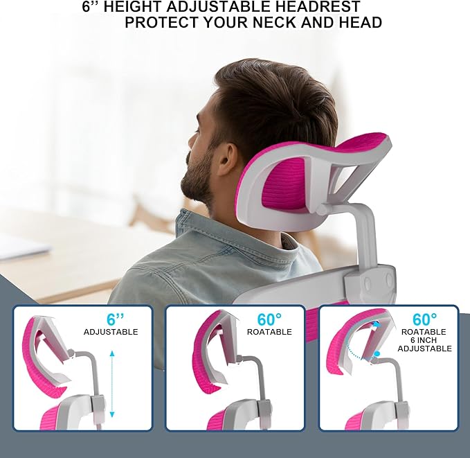 Ergonomic Office Chair with Adjustable Headrest & Lumbar Support - High Back Desk Chair with Flip-Up Arms, 360 Swivel Executive Computer Task Chair (Modern, Neon Pink)