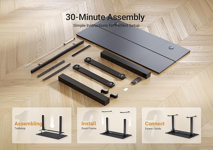Seang Electric Standing Desk Adjustable Height, 40 x 24 Inch Stand up Desks, 3 Memory Presets & Cable Management Sit Stand Desk for Home Office Computer Workstation, Black Frame/Black Top
