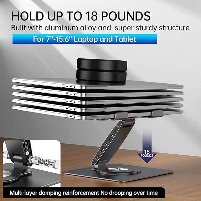 Laptop Docking Station Stand 11-IN-1 Triple Display HDMI DP 4K60Hz Gigabit Ethernet USB3.1 PD100W SD/TF Card Reader Audio 360°Swivel Laptop Stand with USB Hub for MacBookPro/Air/Dell/HP/Surface/Lenovo