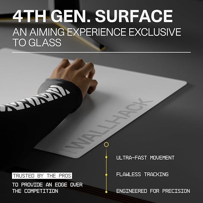 Wallhack SP-004A Glass Gaming Mouse Pad – 4th Gen Micro-Etched Surface, Medium Mousepad for Esports, Ultra-Fast Glide with Stopping Power, Tempered Glass, Durable & Portable, 15.4"x17.7" | White