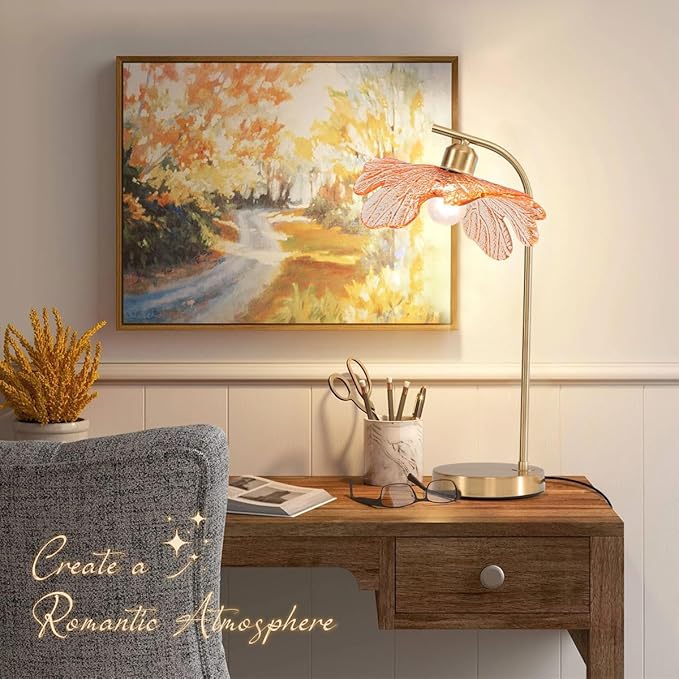 Mid Century Modern Table lamp 2 Pack Gold Table Lamps with Touch Switch Amber Glass Tall Table lamp Bedside Desk lamp nightstand lamp Small Table lamp for Bedroom Living Room Office