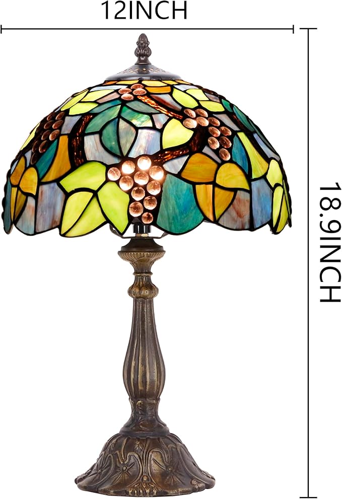 Tiffany Lamp Touch Control Table Lamp Purple Stained Glass Desk Lamp 12X12X19 Inches Grape Style Reading Light