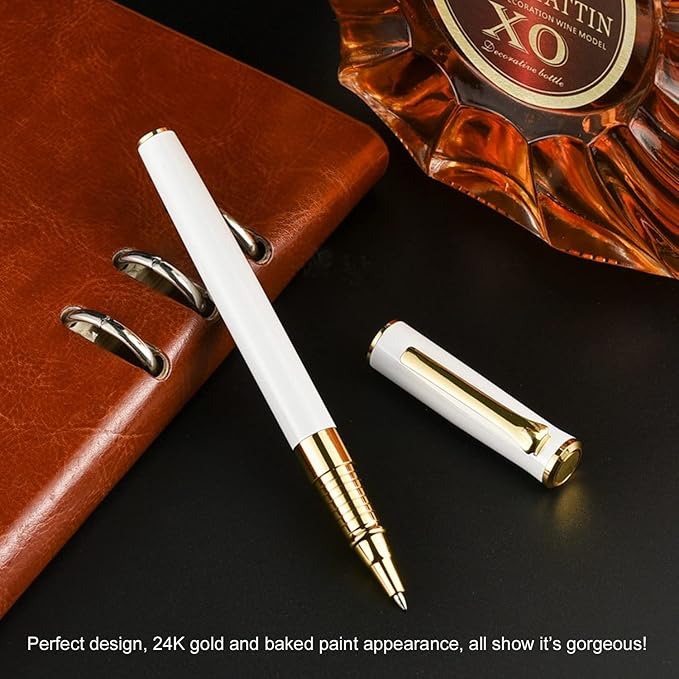 YIVONKA Luxury Ballpoint Pen Black Refill Line width 0.5mm,Best Office Pen Gift for Men & Women Professional Executive,Nice BallPens Classy Gift Box (White)