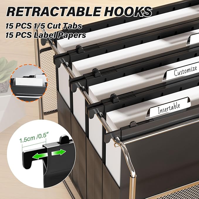Plastic Hanging File Folders Letter Size,Heavy Duty 2" Expandable File Folder with Tabs,12 Pack Reinforced Expanding Hanging Folder,File Cabinet Folder,Extra Capacity Hanging Organizer for Home Office