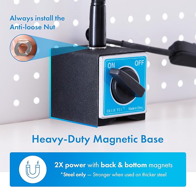 Magnetic Work Light, Led Machine Light with Magnifying Glass, 23.5in Flexible Gooseneck Magnetic Base Lamp for Steel Lathe and Drill Press, 3400Lux 10.5W 110V