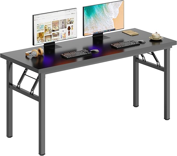 sogesfurniture Folding Computer Desk Office Desk 54.3 inches, Modern No Assembly Laptop Workstation Desk for Small Space, Multifunction Gaming Study Writing Table for Home Office, Black