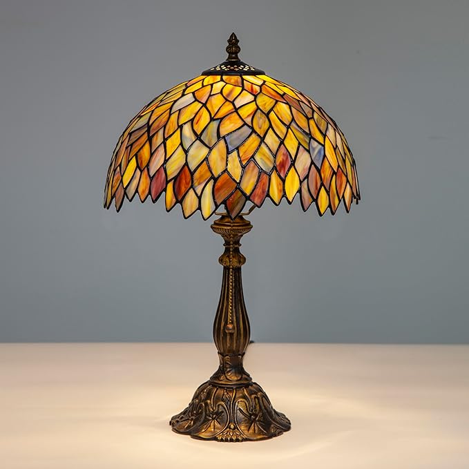 Tiffany Style Table Lamp Vintage Stained Glass Desk Lamp Mable Gradient Green Wisteria Bedside Reading Light Decor Bedroom Living Room Home Office D12 xH18