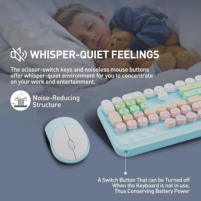 Wireless Keyboard and Mouse Combo with Switch Button- 2.4GHz Cordless Typewriter Keyboard | Auto-Sleep | USB Receiver for Windows PC/Laptop - Blue to Pink Gradient