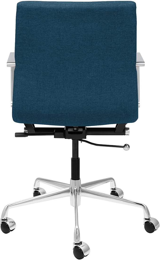 Laura Davidson Furniture SOHO II Ribbed Office Chair - Mid Back Desk Chair, Ergonomically Designed with Arm Rest & Swivel, Made of Poly-Cotton Fabric, Dark Blue Fabric, Computer Chair